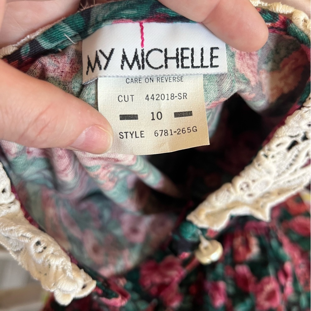 My Michelle Girls' Green Floral Lace-Collar Dress - Pink Roses - 10 - Picture 4 of 6